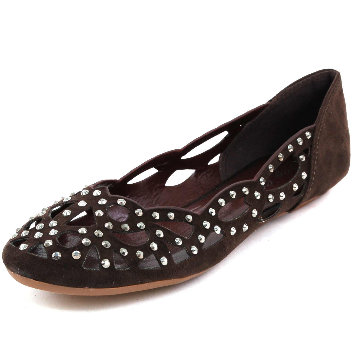 Womens Velvet Ballet Flats Slip On Shoes Rhinestones & Cut Out Design 6